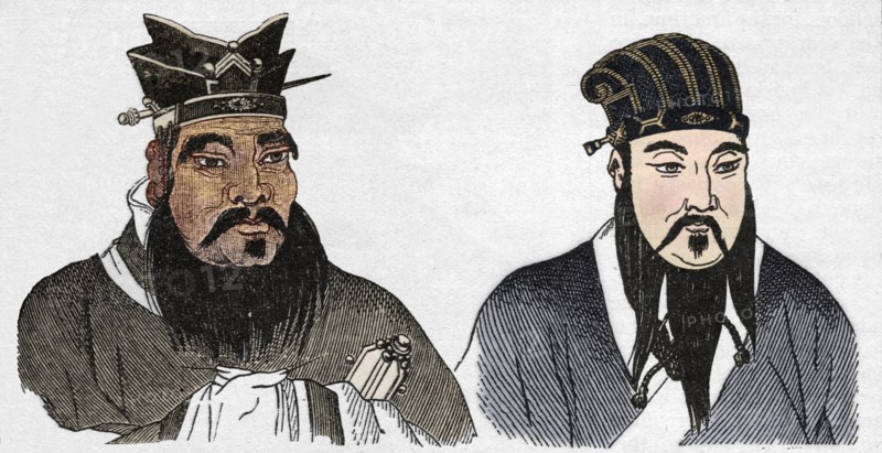 Chinese portraits of Confucius and his great follower Mencius, 1907. Artist: Unknown.