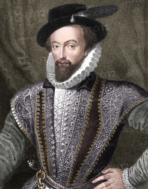 Sir Walter Raleigh, English writer, poet, courtier, adventurer and explorer, (1821). Artist: J Fitler.