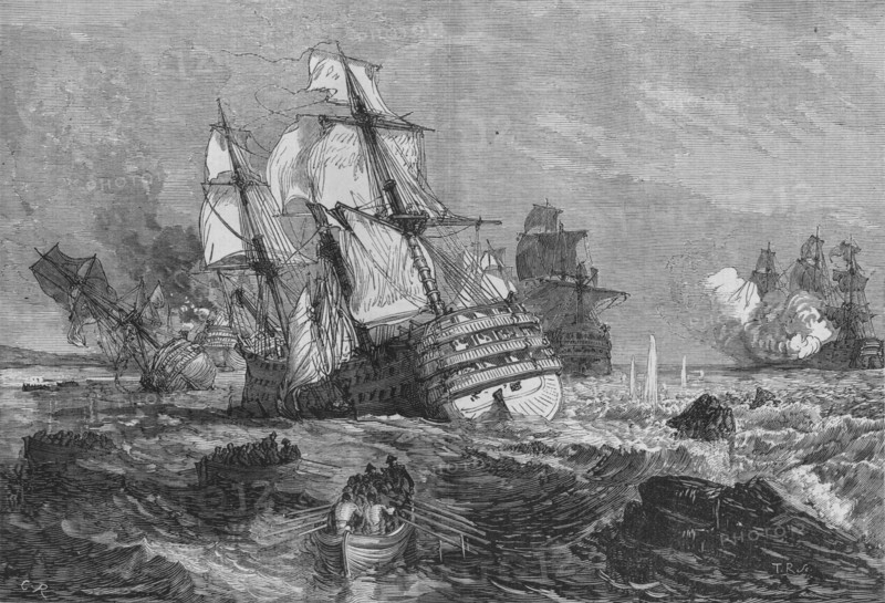 'The Enemy's Vessels stranded off the Point of Grao', c1880. Artist: Unknown.