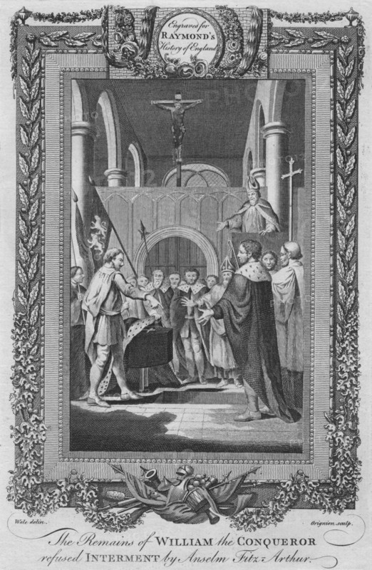 'The Remains of William the Conqueror refused Interment by Anselm Fitz Arthur', c1787. Artist: Unknown.