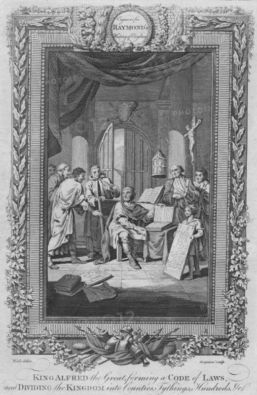 'King Alfred the Great, forming a Code of Laws, and Dividing the Kingdom into Counties', c1787. Artist: Unknown.