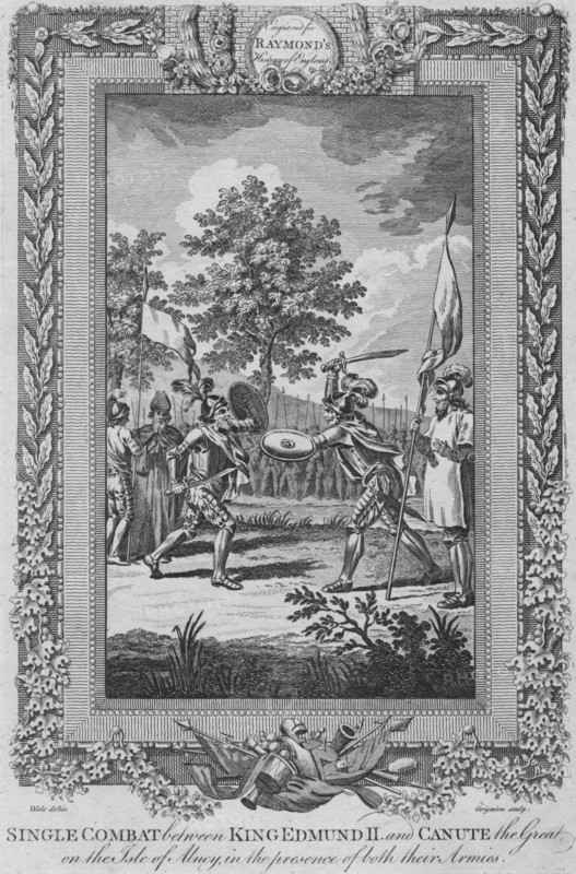 'Single Combat between King Edmund II and Canute the Great on the Isle of Abney', 1787. Artist: Unknown.
