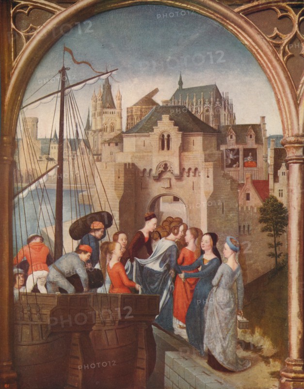 'The Arrival of St. Ursula at Cologne', 1489, (c1915). Artist: Hans Memling.