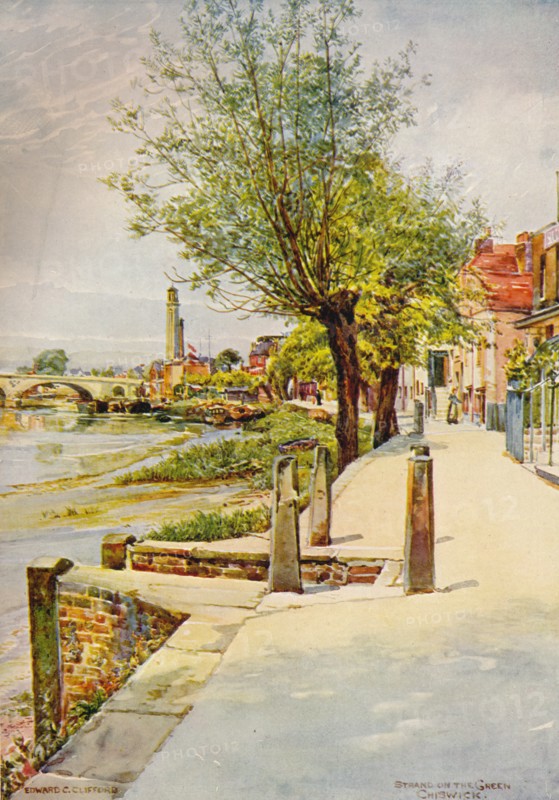 'Strand on the Green Chiswick', 1905, (c1915). Artist: Edward Charles Clifford.