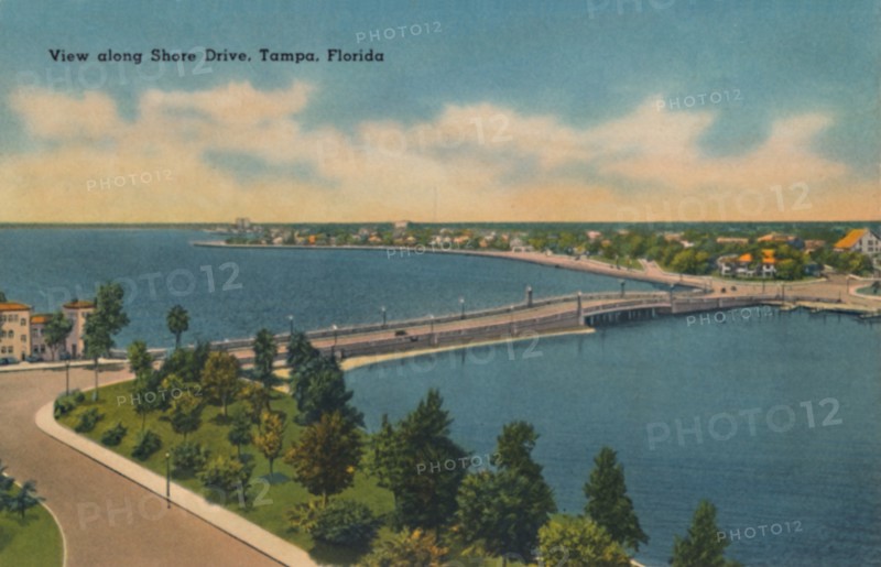 'View along Shore Drive, Tampa, Florida.', c1940s. Artist: Unknown.