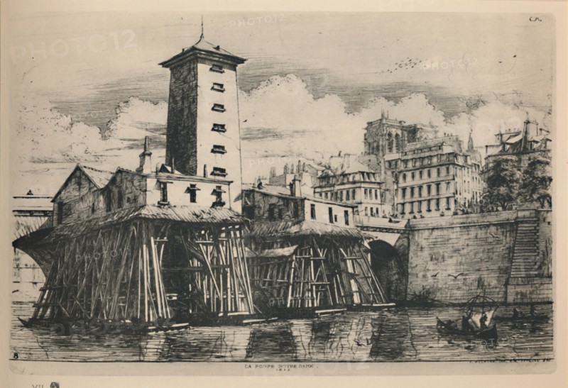 'La Pompe Notre-Dame (9th State, 6 3/4 x 9 7/8 Inches)', 1852, (1927). Artist: Charles Meryon.