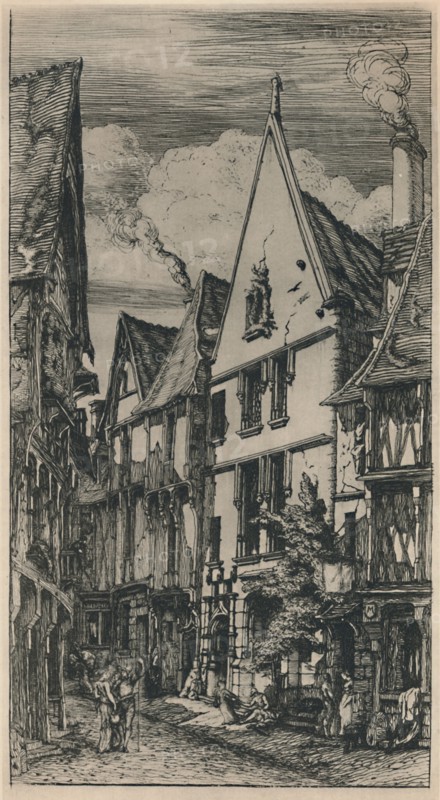 'Rue Des Toiles A Bourges (5th State, 8 1/2 x 4 3/4 Inches)', 1853, (1927). Artist: Charles Meryon.