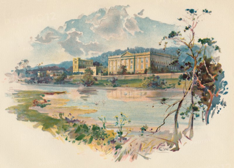 'Chatsworth from the Derwent', c1890. Artist: Charles Wilkinson.