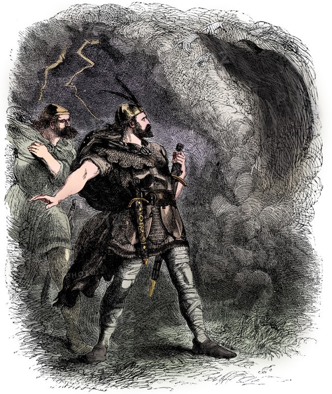 Macbeth and Banquo encountering the three witches, 1858. Artist: Sir John Gilbert.