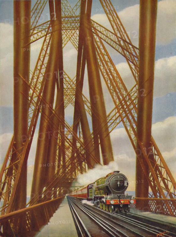 'East Coast Express Crossing the Forth Bridge', 1926. Artist: Unknown.