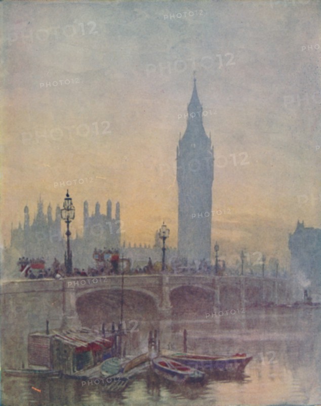 'The Houses of Parliament, London', 1910. Artist: Herbert Menzies Marshall.