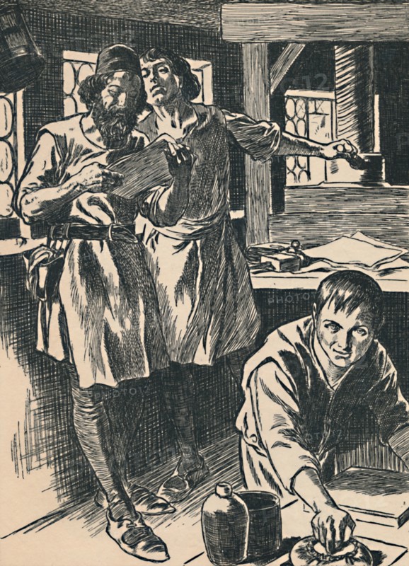 'Caxton in his Printing Shop', c1907. Artist: Unknown.