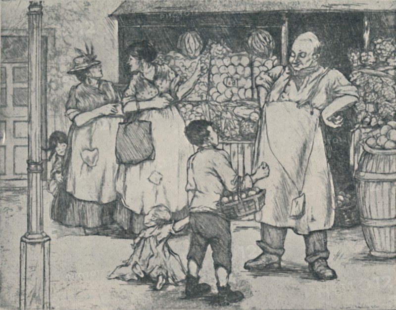 'Marketing in Suburbia', 1920. Artist: Doris Davis.