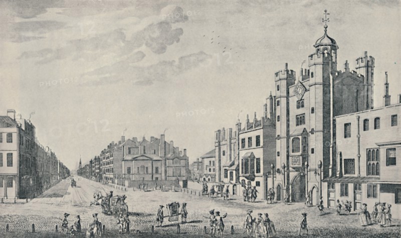'Outside St. James's Palace, Pall Mall', 1740-1760, (1920). Artist: Thomas Bowles.