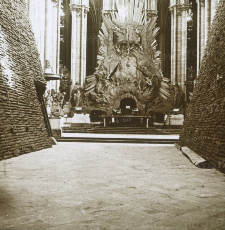 Interior of the cathedral, Amiens, northern France, c1914-c1918. Artist: Unknown.