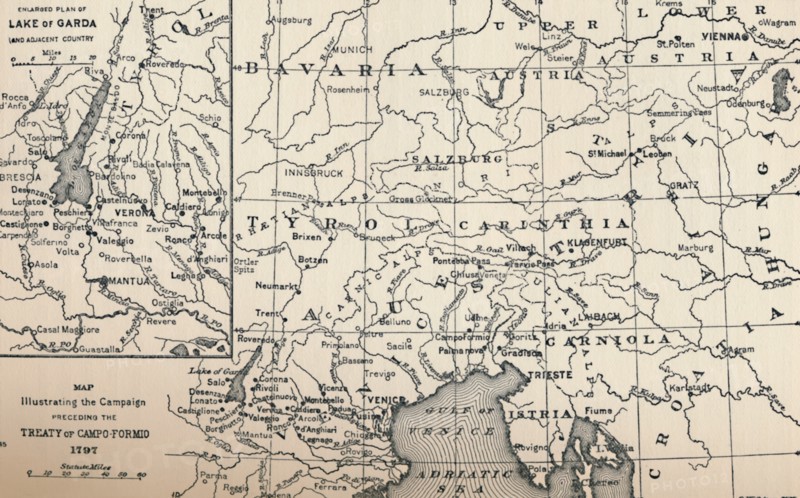 'Map Illustrating the Campaign Preceding the Treaty of Campo-Formio, 1797', (1896). Artist: Unknown.