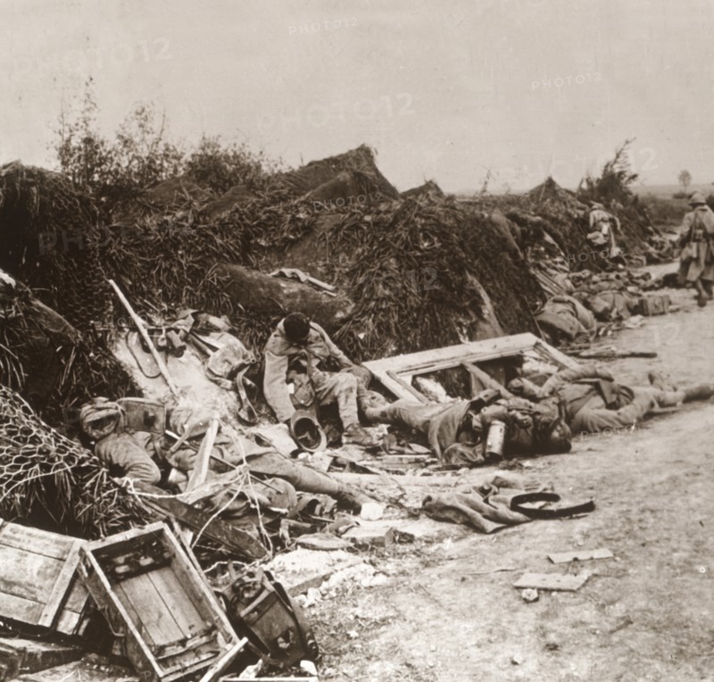 Bodies after the taking of Courcelles, northern France, June 1918. Artist: Unknown.