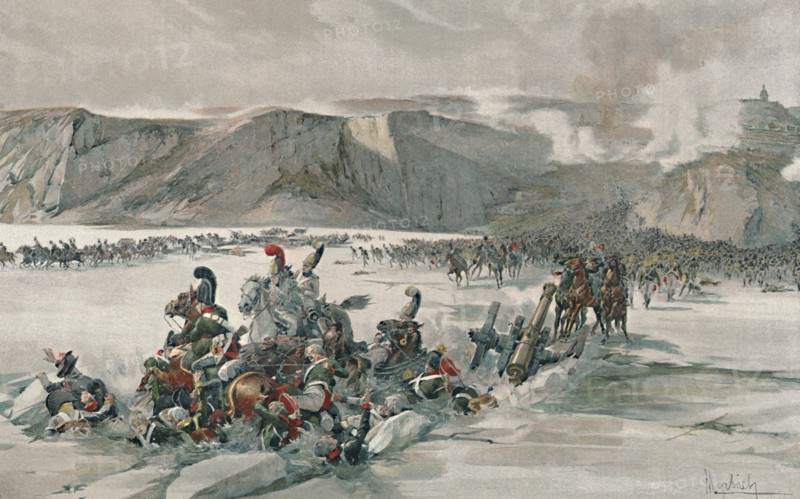 'Destruction of Retreating Russians at Satschan Lake', 1805, (1896). Artist: Unknown.