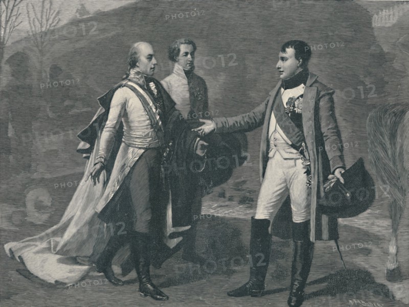 'Meeting of Napoleon and Francis I after Austerlitz', 1805, (1896). Artist: M Haider.