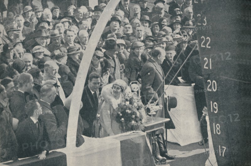 'HRH Duchess of York with Duke of York, launching Strathmore on April 4, 1935', (1936) Creator: Unknown.