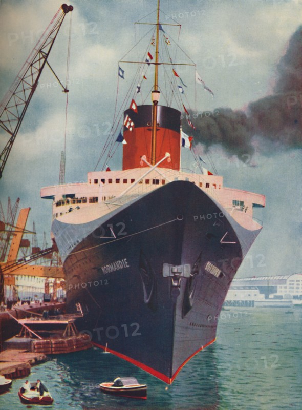 'One of the World's Great Ships. The French liner Normandie', 1937. Artist: Unknown.