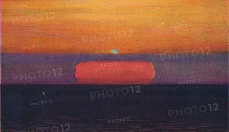'The Green Flash at Sunset, Rarest Prismatic Colour Refracted by the Atmosphere', c1935. Artist: Unknown.