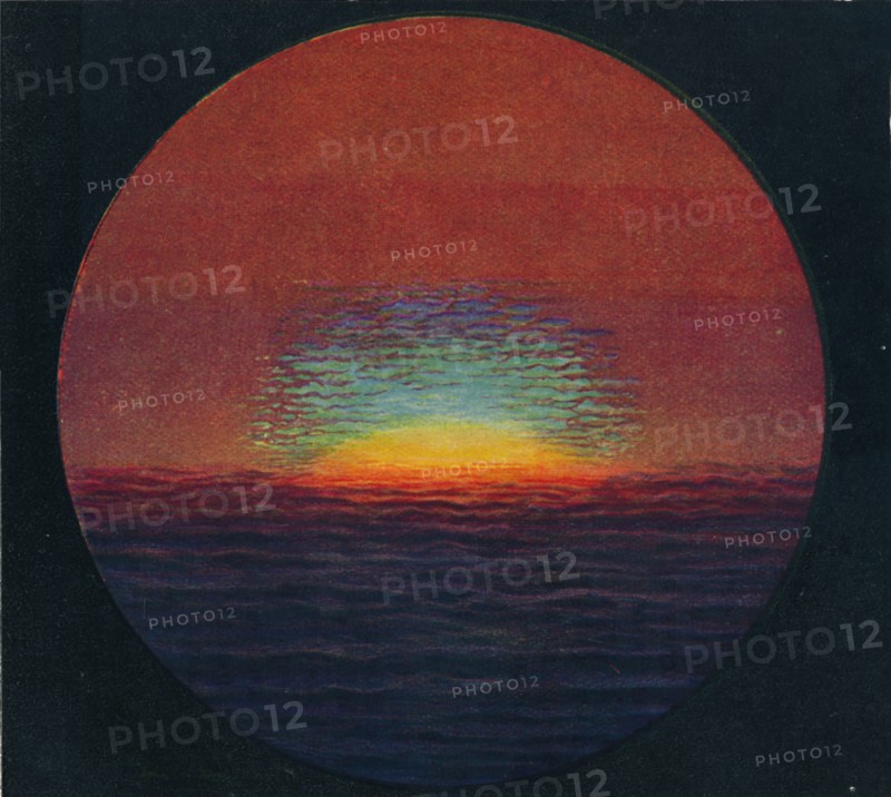 'The Green Flash at Sunset, Rarest Prismatic Colour Refracted by the Atmosphere', c1935. Artist: Unknown.