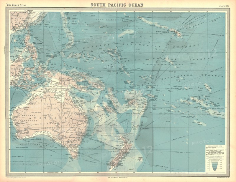 Map of the South Pacific Ocean. Artist: Unknown.