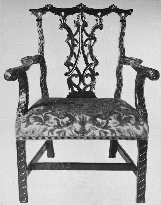 'Chinese Chippendale Elbow-Chair  with Seat in Contemporary Needlework', mid 18th century, (1928). Artist: Thomas Chippendale.