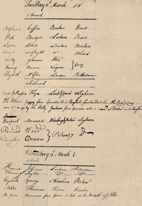 'Page of Arrival and Loss Book at Lloyd's, 1774', (1928). Artist: Unknown.
