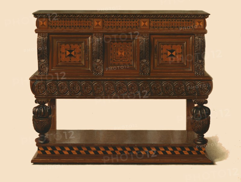 Walnut and oak standing buffet, 1904. Artist: Shirley Slocombe.