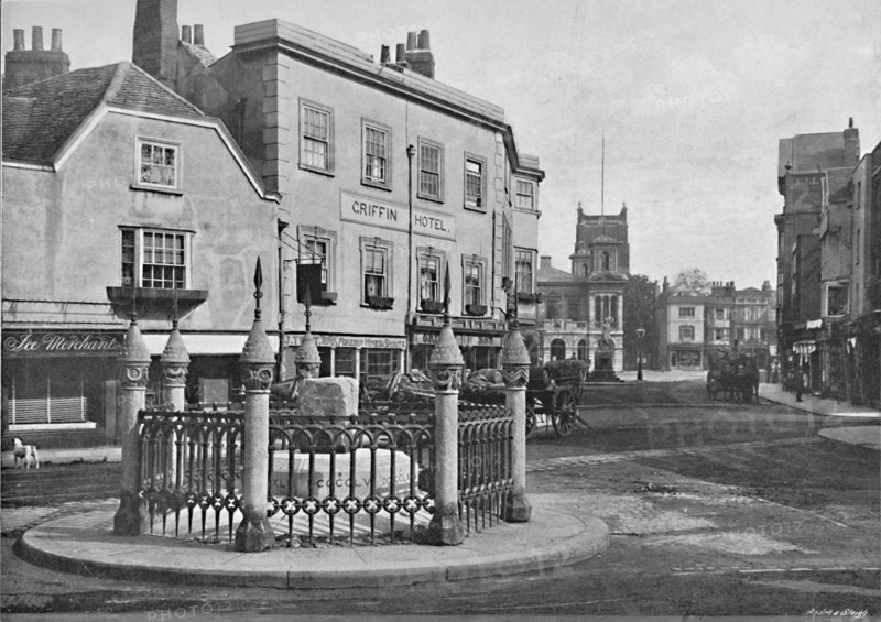 'Coronation Stone and Market-Place, Kingston-on-Thames', c1896. Artist: Frith & Co.