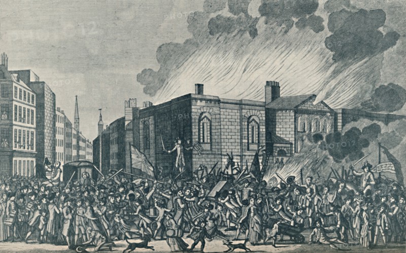 'An exact representation of the burning, plundering and destruction of Newgate by the rioters on the Artist: Unknown.
