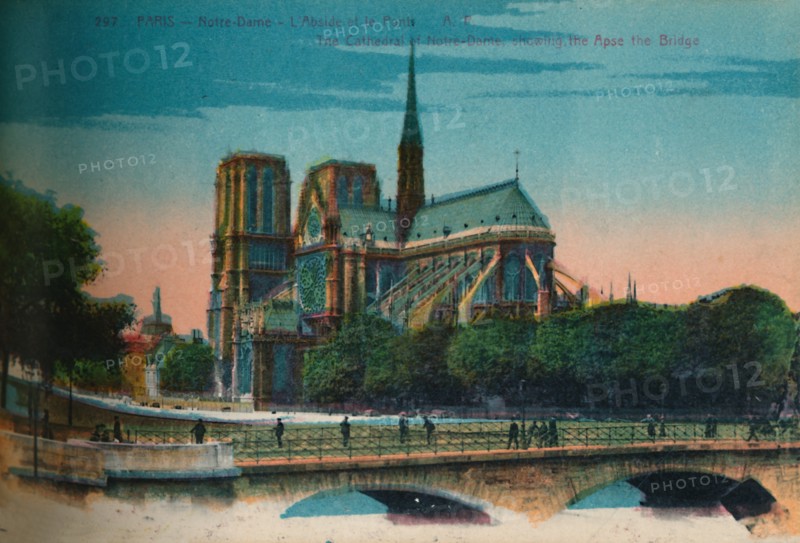 Notre-Dame Cathedral showing the Apse and the Pont Notre-Dame, Paris, c1920. Artist: Unknown.