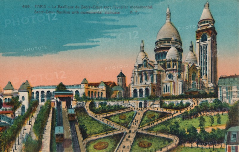 The Sacré-Coeur Basilica with monumental staircase, Paris, c1920. Artist: Unknown.