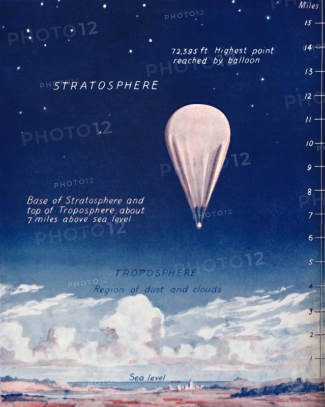 'Travelling 14 Miles Up In The Stratosphere', 1935. Artist: Unknown.