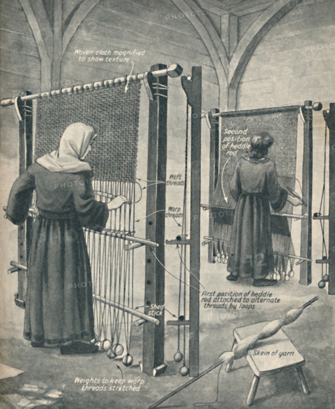 'How Cloth Was Woven in Saxon England', c1934. Artist: Unknown.