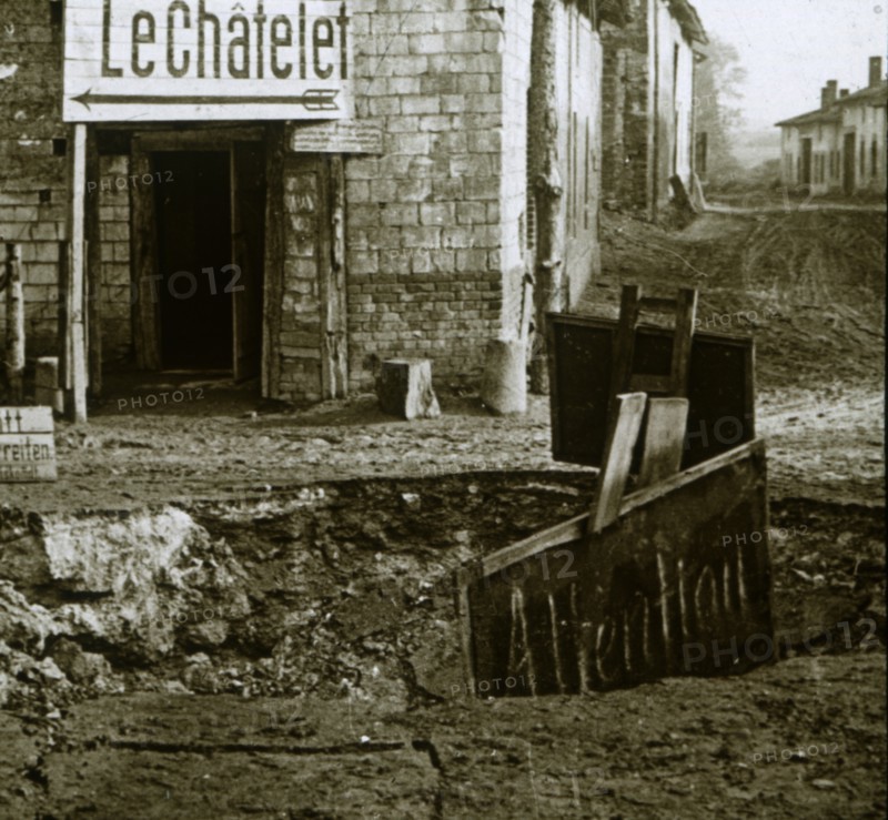Mined crossroads, Le Chatelet, France, c1914-c1918. Artist: Unknown.