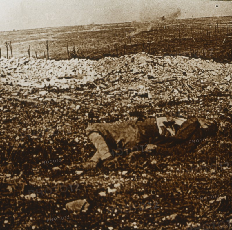 Body with barrage fire in the distance, c1914-c1918. Artist: Unknown.