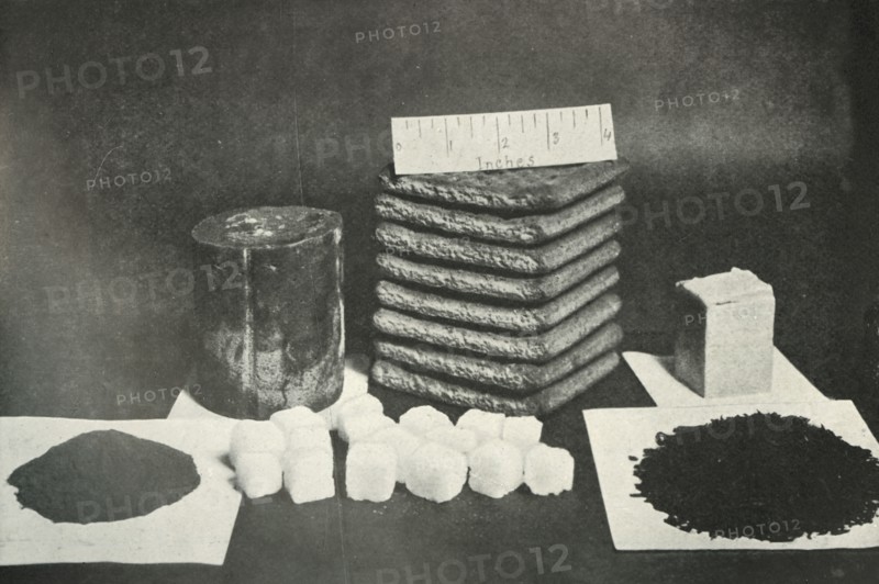 'The Polar Party's Sledging Ration (Pemmican, biscuits, butter, cocoa, sugar and tea)', 1911, (1913) Artist: Herbert Ponting.