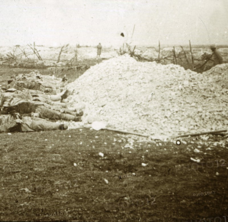 Dead bodies, Souain, northern France, September 1915. Artist: Unknown.