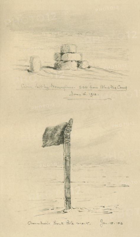 'Cairn Left By The Norwegians, and Amundsen's South Pole Mark', January 1912, (1913).  Artist: Edward Wilson.