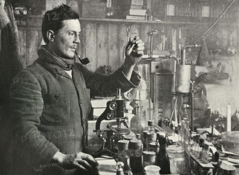 'Dr. Atkinson in his Laboratory', 15 September 1911, (1913). Artist: Herbert Ponting.