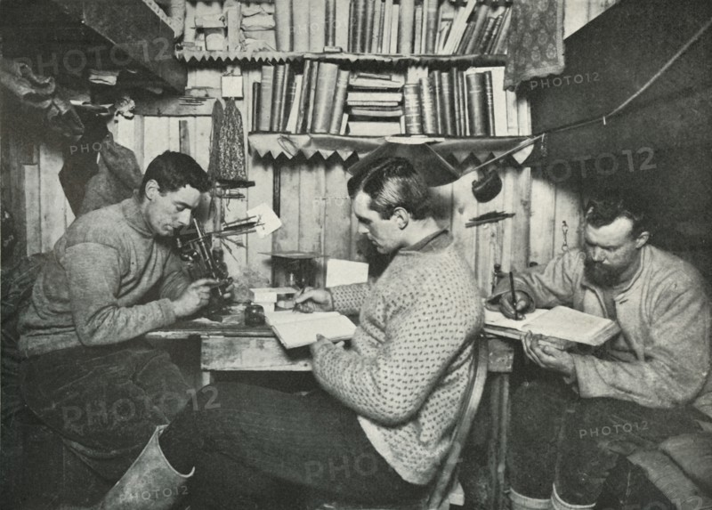 'Debenham, Gran, and Taylor in their Cubicle', 18 May 1911, (1913). Artist: Herbert Ponting.