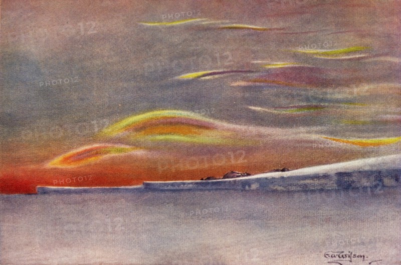'Iridescent Clouds: Looking North from Cape Evans', 1911, (1913). Artist: Edward Wilson.