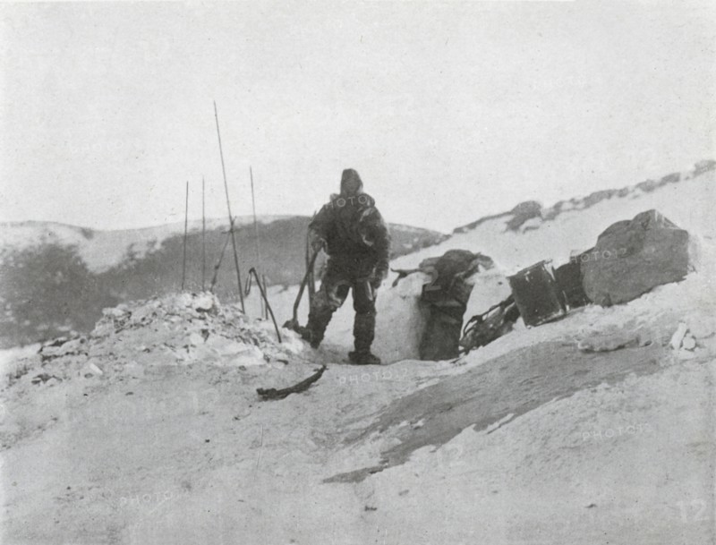'Browning at the Igloo Door', 1912, (1913). Artist: G Murray Levick.