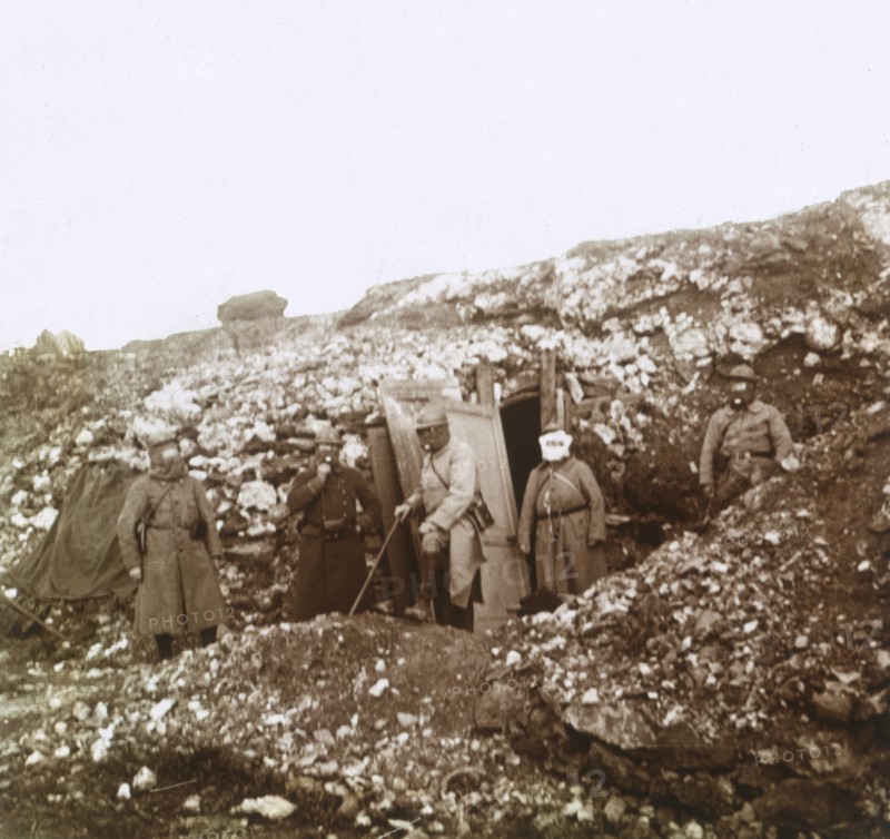 Soldiers wearing gas masks, c1914-c1918. Artist: Unknown.