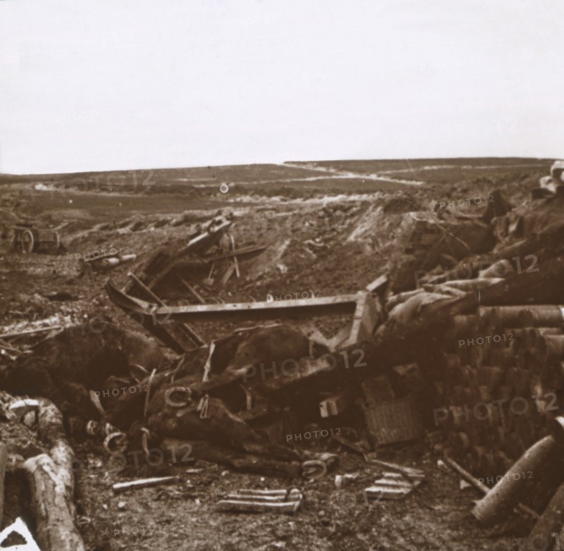Bombarded battery, Clery, France, c1914-c1918. Artist: Unknown.