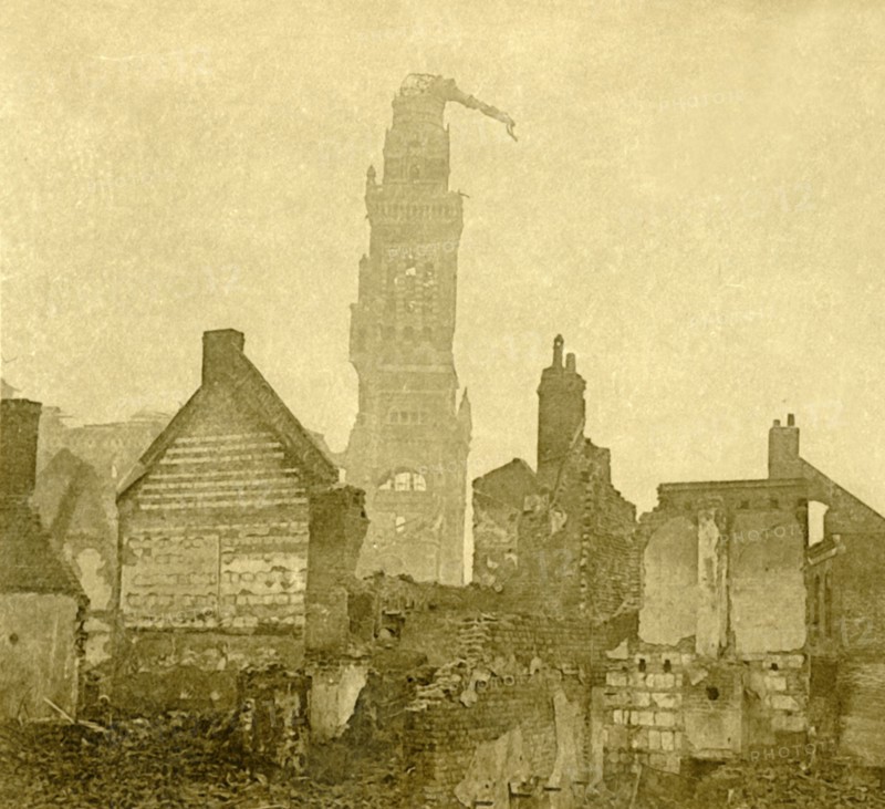 Damaged spire of Notre-Dame de Brebières, Albert, northern France, c1915-c1918. Artist: Unknown.