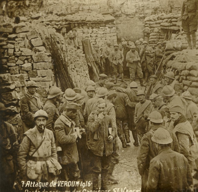 First aid post in quarry, Saint-Vaast, attack of Verdun, northern France, 1916. Artist: Unknown.
